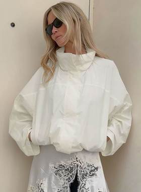 autumn and winternewloose抽绳户外冲锋衣coat设计感白色黑色立