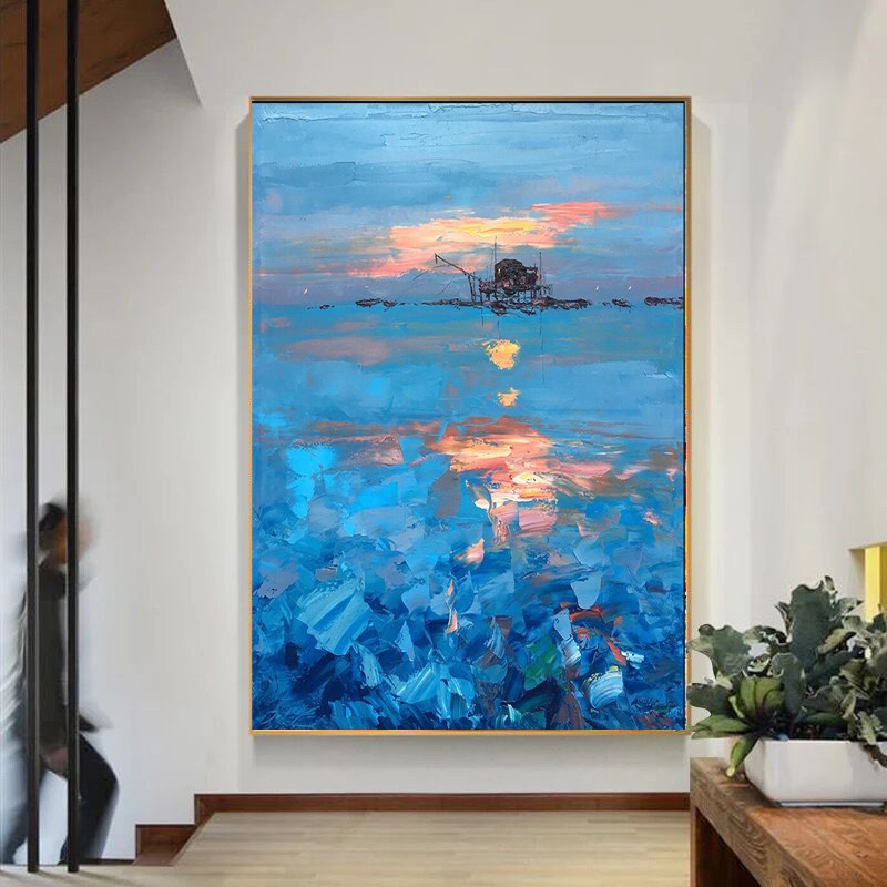 纯手绘油画现代简约北欧抽象大幅巨幅玄关走廊办公室大尺寸装饰画