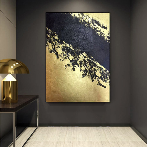手绘玄关走道欧式风金色抽象油画