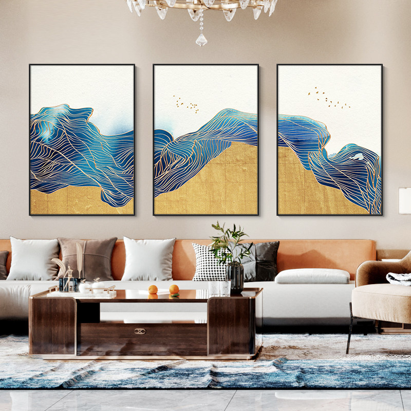 手绘油画抽象线条装饰画三联画