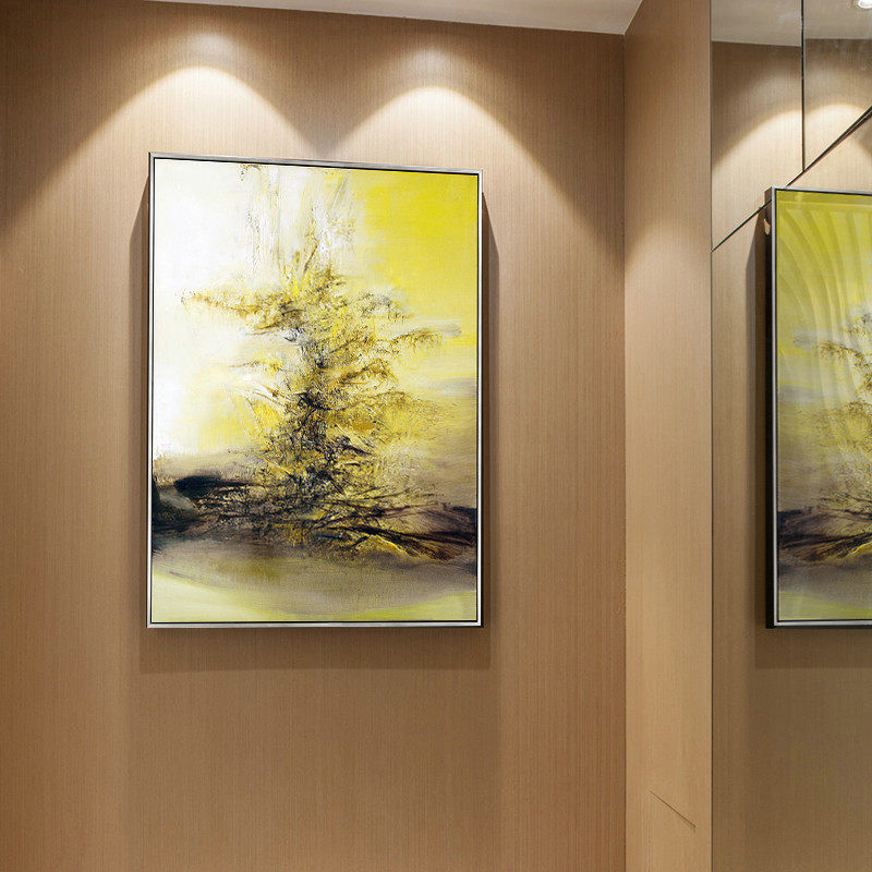 手绘赵无极抽象油画现代家居装饰画餐厅玄关墙面饰品竖版有框挂画