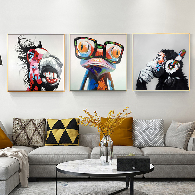 手绘可爱卡通油画小孩卧室床头挂画儿童书房动物装饰画大猩猩挂画