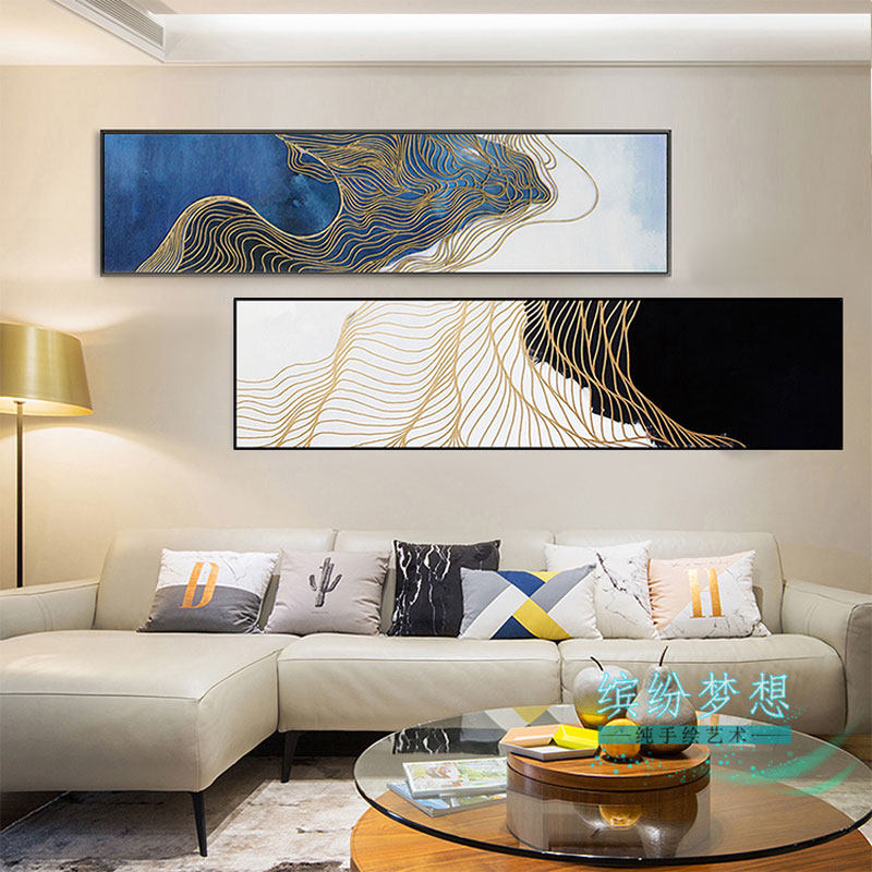 抽象油画客厅现代简约金线装饰画
