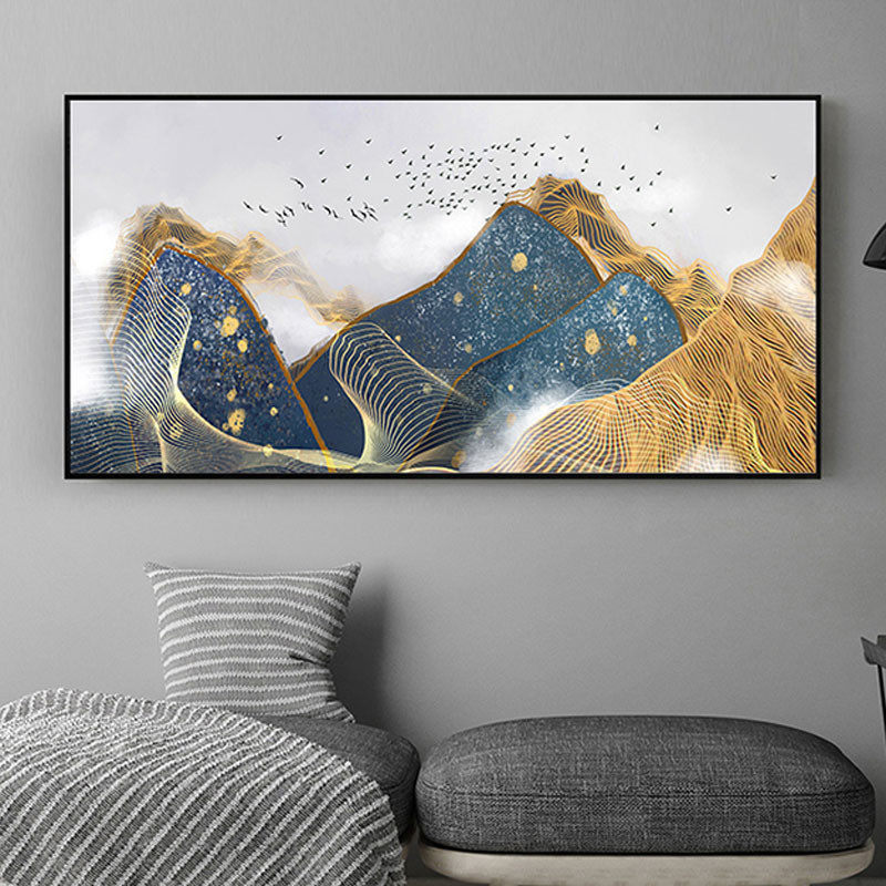 纯手绘油画横版新中式装饰画客厅沙发背景墙立体挂画巨幅风水画