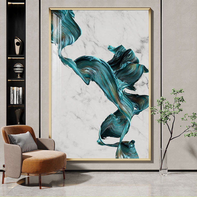 手绘现代简约墨绿色客厅沙发背景墙抽象画入户玄关挂画竖版装饰画