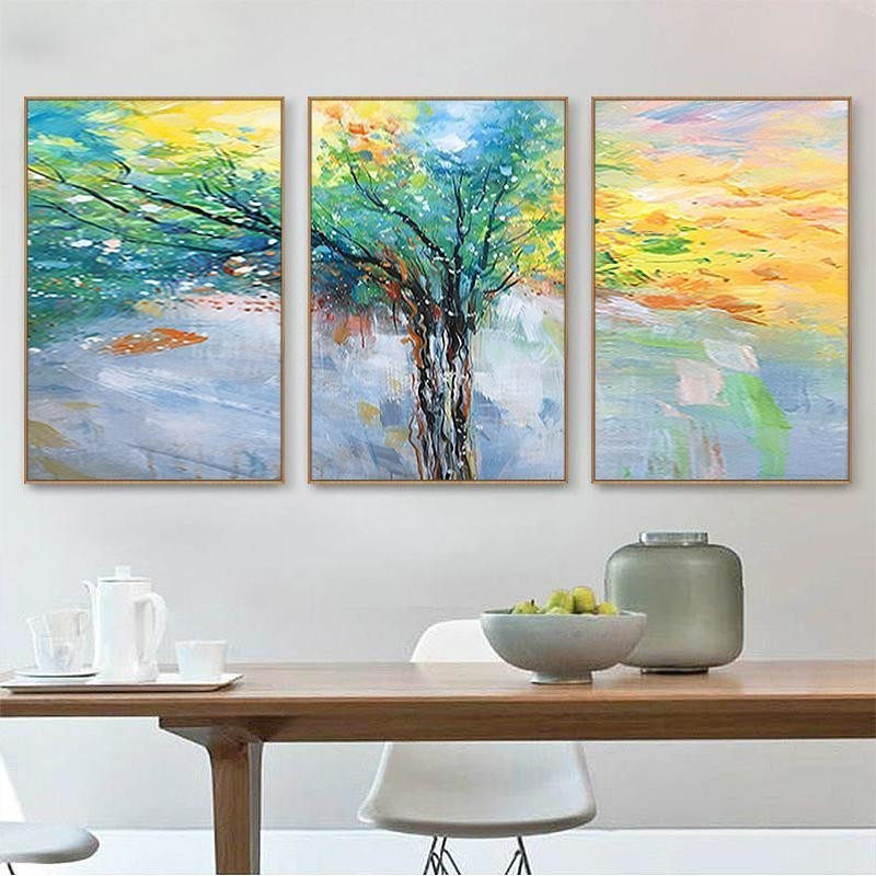 三联沙发背景墙走廊餐厅手绘油画