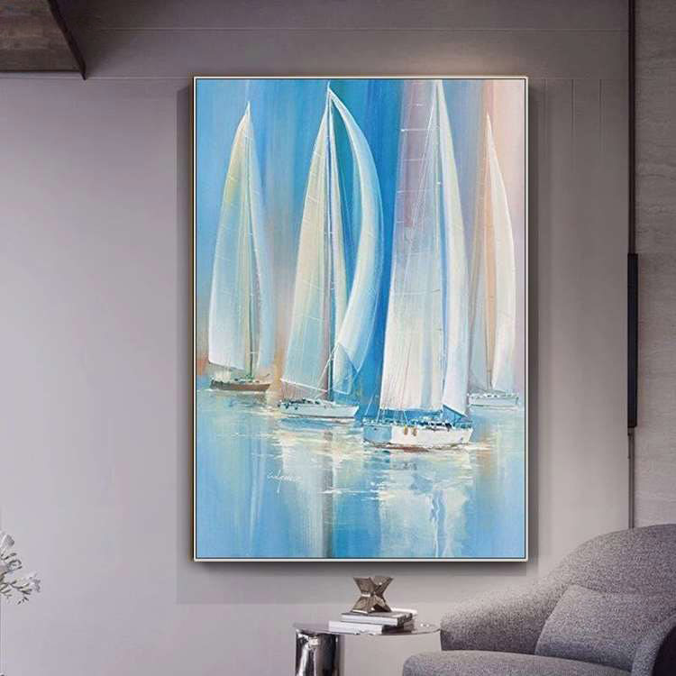 帆船风景客厅卧室莫兰迪抽象油画