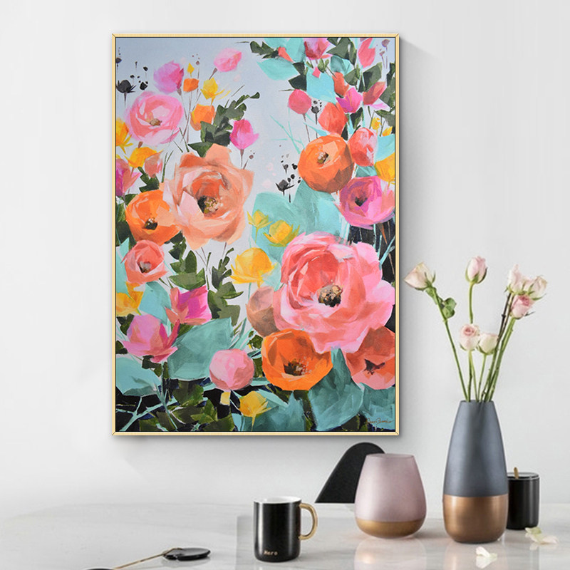 手绘玄关餐厅植物花卉抽象油画
