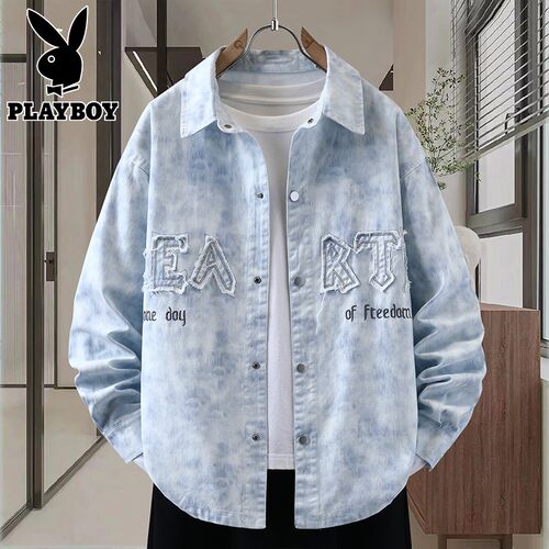 花花公子牛仔外套青少年纯棉衬衫