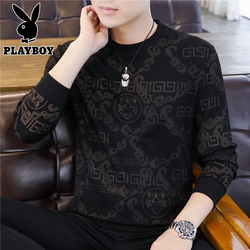 花花公子圆领卫衣男士长袖打底衫图片