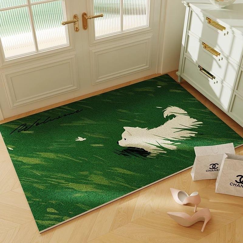 入户门地垫绿色卡通草原动物门垫防滑丝圈脚垫除尘可裁剪免洗地毯