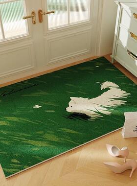 入户门地垫绿色卡通草原动物门垫防滑丝圈脚垫除尘可裁剪免洗地毯
