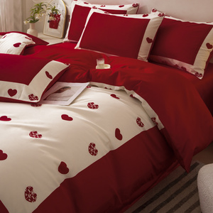 新新婚四件套婚嫁高级感红色结婚床单被套陪嫁新中式婚房床上用品