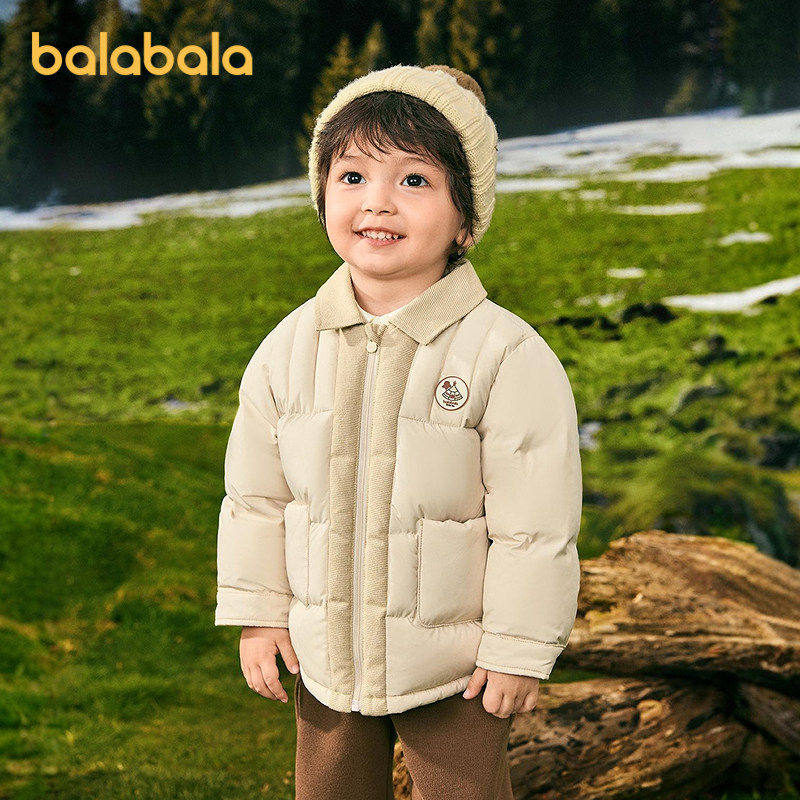 【商场同款】巴拉巴拉男童羽绒服衬衫式假两件外套2025新款冬装潮