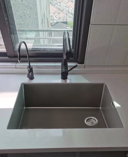 邦克手工304不锈钢斜底水槽大单槽纳米洗碗槽台下盆洗碗池枪灰色