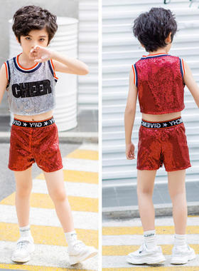 儿童演出服六一男亮片表演服街舞爵士舞拉丁舞套装2019色丁B类