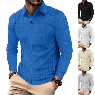 外套纯色CY 欧美跨境翻领长袖 秋季 夹克高街休闲男装 拉链男式