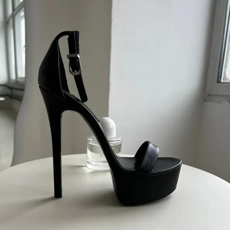 欧美时装凉鞋 圆头罗马搭扣细跟宴会高跟鞋sandals橡胶仿皮MH3005