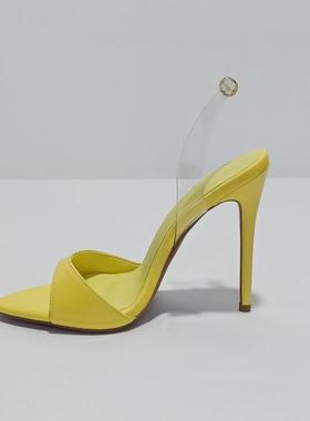 新款 欧美时装凉鞋尖头细跟黄色带女鞋大码sandals women 45
