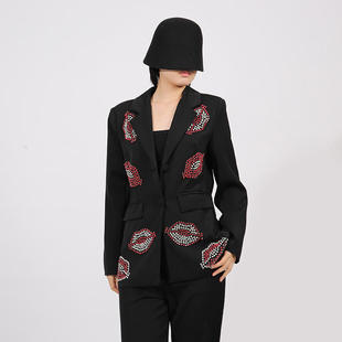 外套女 气质西服2025秋冬镶钻嘴唇图案设计高级感收腰西装 新款 法式