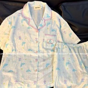 侘町夏季 星冰乐纯棉双层棉纱睡衣可爱卡通家居服 新款 星星水母