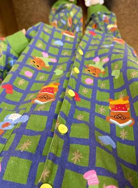 【台湾EH】春秋新款绿色圣诞小熊纯棉女睡衣学生长袖复古休闲套装