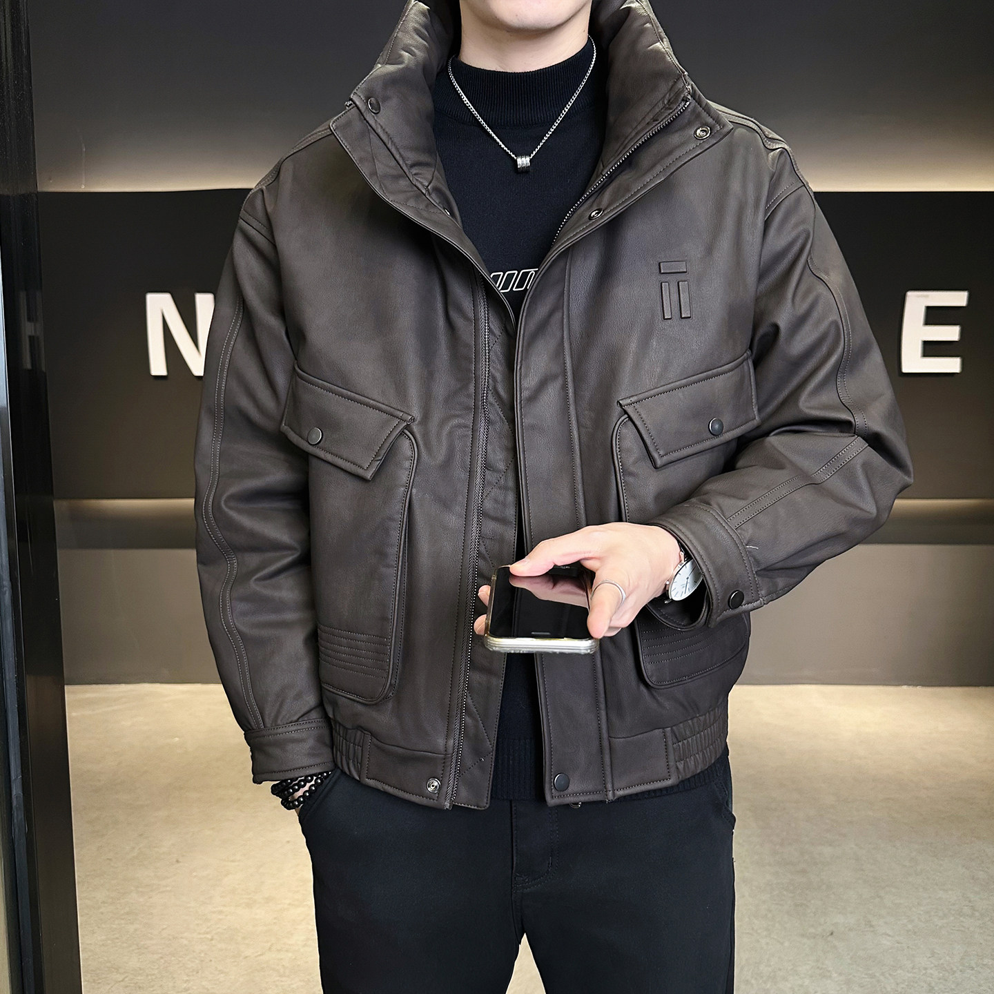 新标90绒美式皮衣羽绒服男冬季2025新款休闲外套B320-818-P305,男装皮衣,电商B320