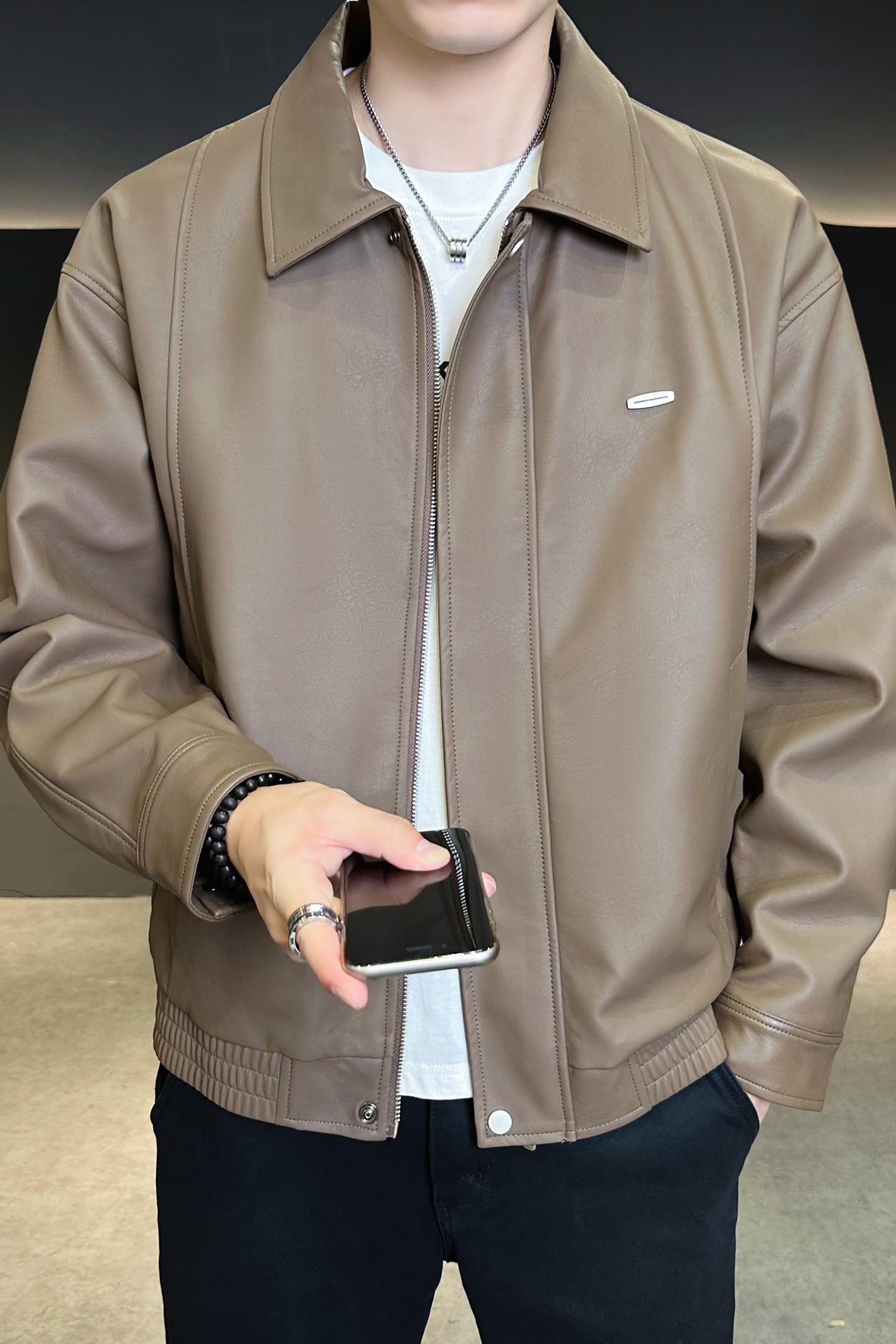 店主方皮衣男士外套2025秋装新款皮夹克男装B320-6210-P135,男装皮衣,电商B320