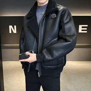 皮毛一体外滩男装2025新款休闲时尚加绒皮衣夹克男B320-3511-P225图片