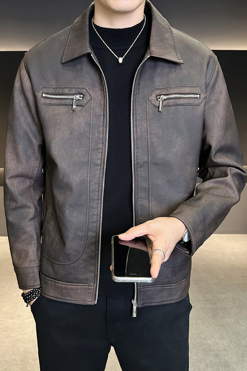 店主风皮衣男士2025新款秋季休闲皮夹克男装外套B320-2056-P130,男装皮衣,电商B320