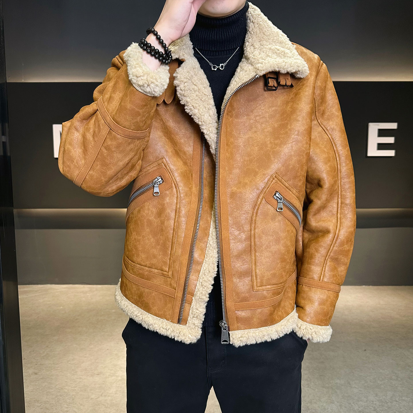 冬季皮毛一体外套男装休闲皮衣男B320-3518-P230,男装皮衣,电商B320