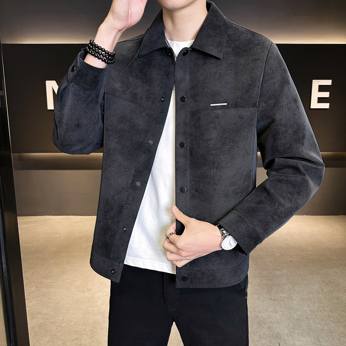 2026春季新款高品质麝皮绒翻领休闲夹克外套男士B320-9895-P140,男装夹克,电商B320