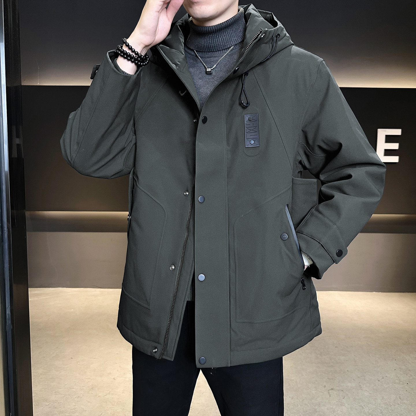 标90绒连帽中长款羽绒服男士外套25年B320-5565-P295有报告,男装羽绒服,电商B320