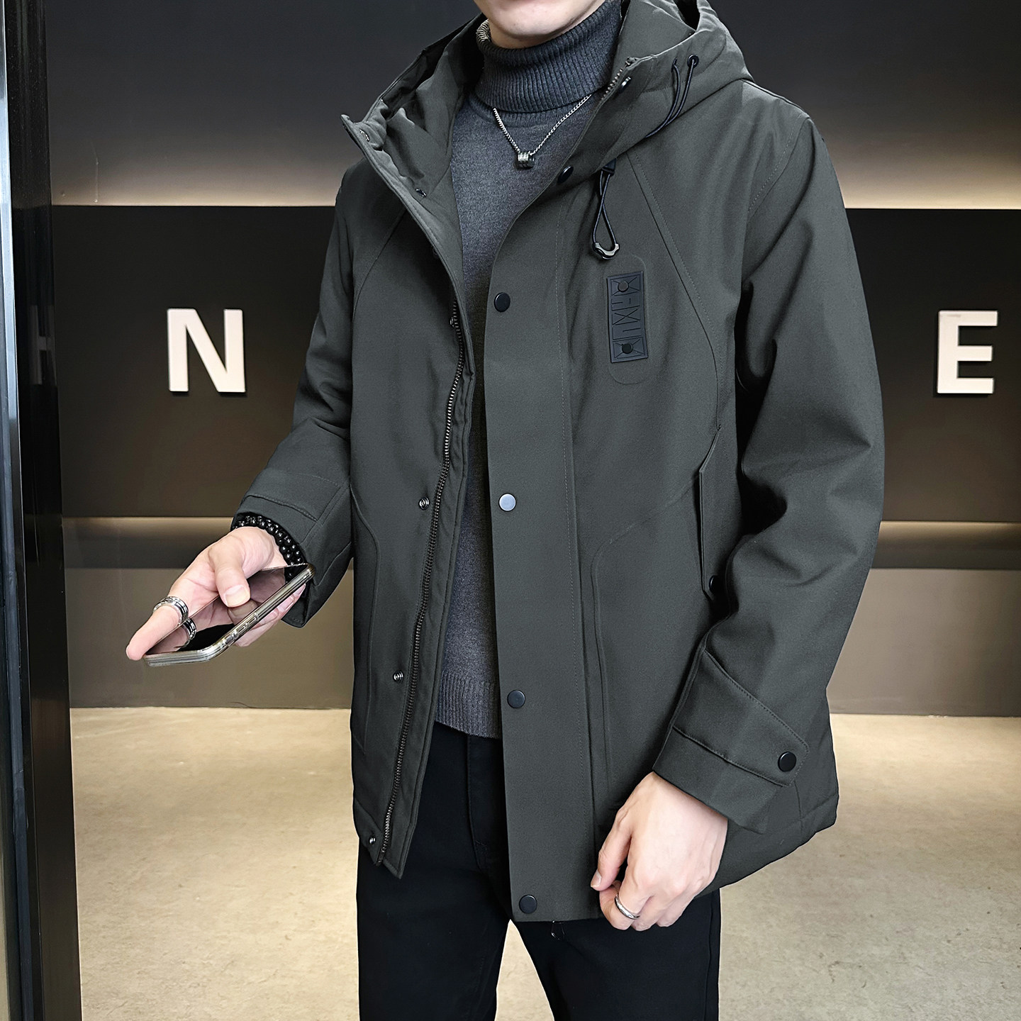 标90绒连帽中长款羽绒服男士外套25年B320-5565-P295有报告,男装羽绒服,电商B320