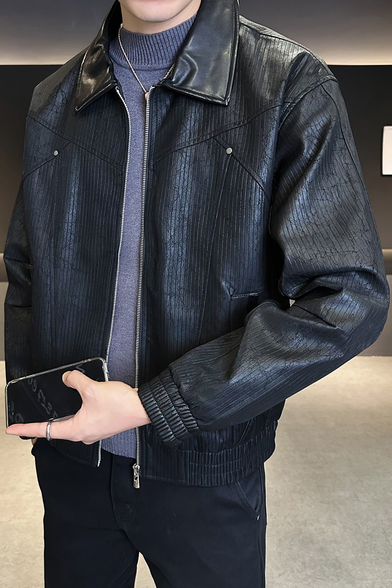 店主风休闲皮衣男士2025年新款皮夹克男装外套B320-2507-P140,男装皮衣,电商B320