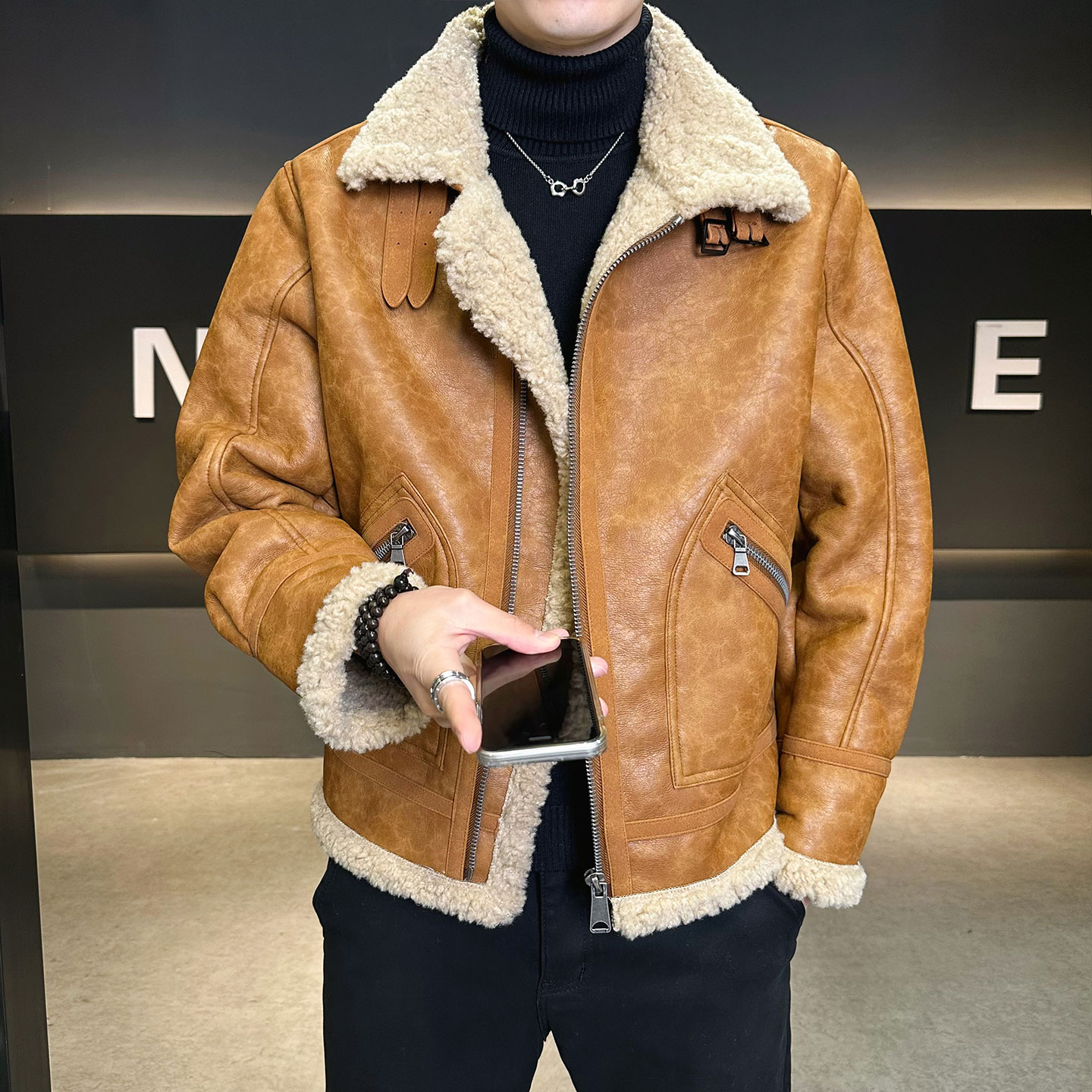冬季皮毛一体外套男装休闲皮衣男B320-3518-P230,男装皮衣,电商B320