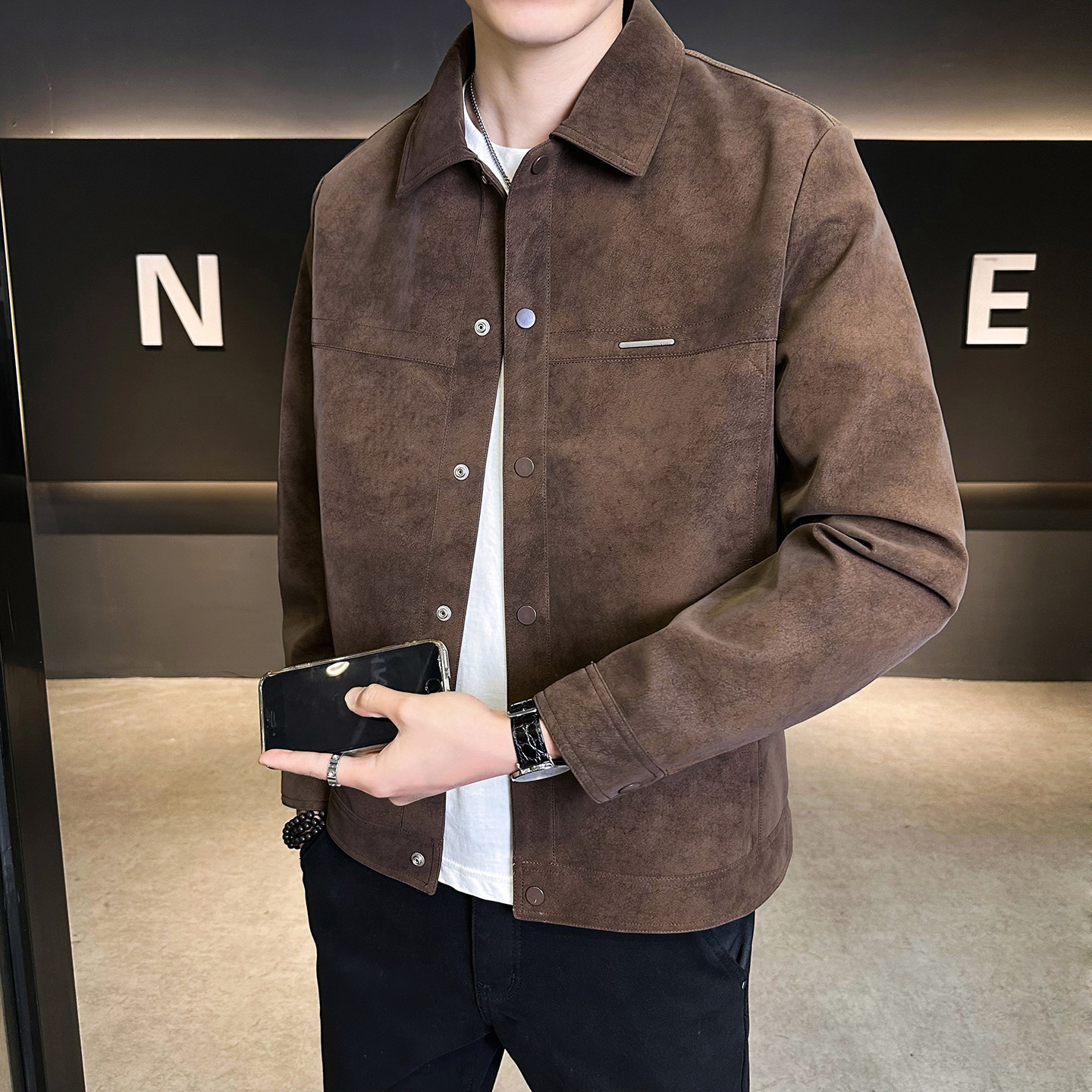 2026春季新款高品质麝皮绒翻领休闲夹克外套男士B320-9895-P140，男装夹克，电商B320