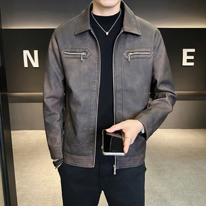 店主风皮衣男士2025新款秋季休闲皮夹克男装外套B320-2056-P130图片