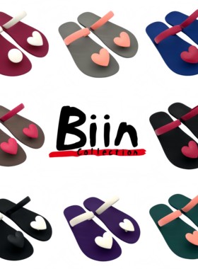 Biincollection泰国乳胶底防滑度假防水防臭脚显瘦爱心款人字拖