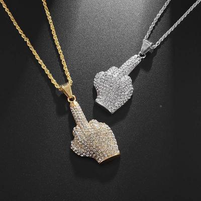 Ice Out Middle Finger Necklace for Men Fashion HipHop Jewel