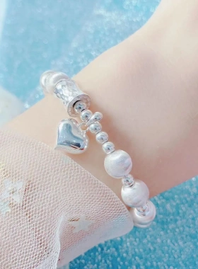 s925纯银DIY猫眼珠爱心手串手链弹力绳时尚手链直播爆款