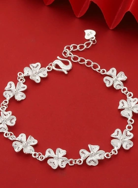 7480号足银990花丝手工掐丝四叶草手链小众气质百搭高级感手链