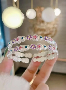 7578号足银999.9珐琅实心葫芦宝象花手镯轻奢气质新中式手镯爆款