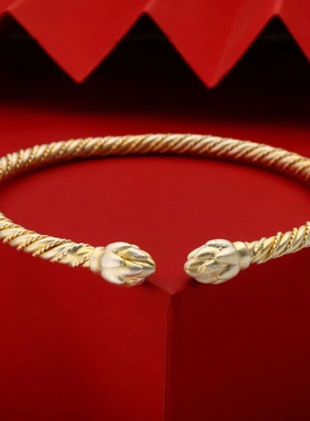 8027号足银999.9描金麻花对口莲花手镯调节文艺国风直播爆款