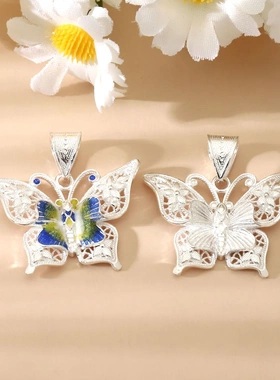 8709号足银990 花丝珐琅国风蝴蝶吊坠国潮风轻奢时尚清新直播爆款