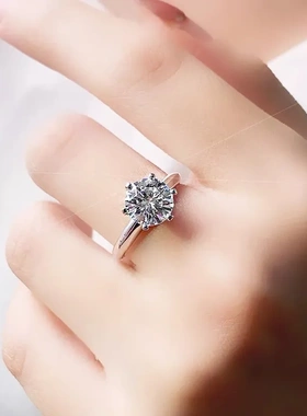 6926号925纯银莫桑婚戒女戒一克拉六爪莫桑钻镶锆莫桑石银戒指