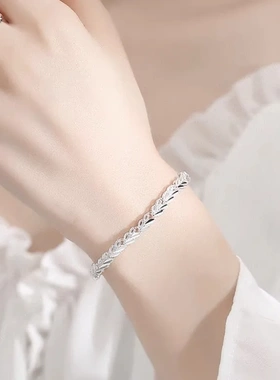 一心一意双面爱心手链999足银手链女纯银轻奢小众设计值直播爆款