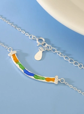 6505足银990珐琅千里江山笑脸项链气质百搭小众设计感