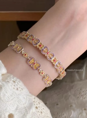 8095号「紫玉兰」国风如意珐琅彩手镯小众复古手镯小众设计手饰