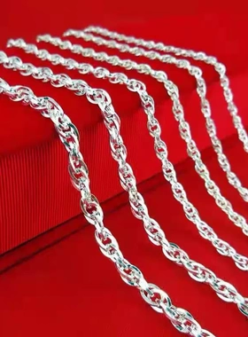 足银990四方水波链纯银项链女锁骨链细链子麻花素链颈链直播爆款